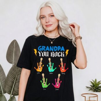 Grandpa You Rock Personalized Guitar Handprint Custom Shirt