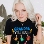Grandpa You Rock Personalized Guitar Handprint Custom Shirt3