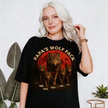 Papas Wolf Pack Family T Shirt Personalized Gift for Dad and Kids