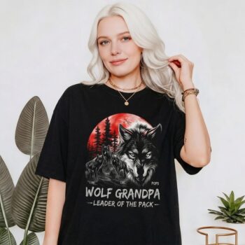 Wolf Grandpa Leader of the Pack Personalized Family Wolves Shirt