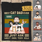 Customizable Best Cat Dad Ever Shirt with Up to Four Cats Design