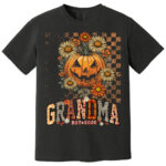 Grandma Est 2025 Halloween Pumpkin and Floral Fall Shirt