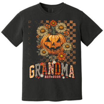 Grandma Est 2025 Halloween Pumpkin and Floral Fall Shirt