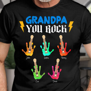 Grandpa You Rock Personalized Guitar Handprint Custom Shirt