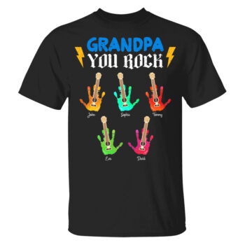 Grandpa You Rock Personalized Guitar Handprint Custom Shirt