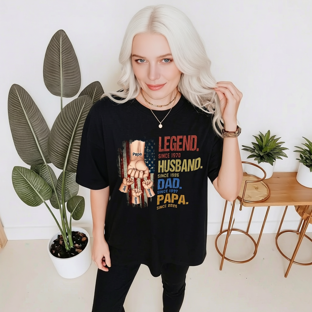 Legend Husband Dad Papa Custom Name Family Fist T Shirt Gift