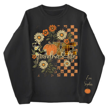 Love Grandma Life Pumpkin Floral Fall Sweatshirt for Women