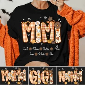 Mama Personalized Autumn Fall Shirt Custom Name Gifts for Women