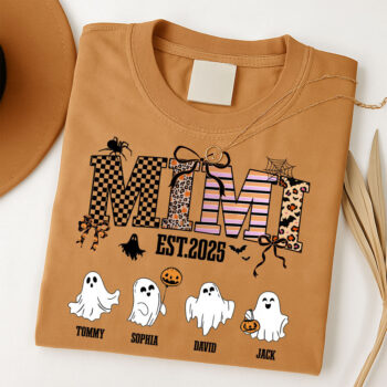 Mom Est 2025 Halloween Ghost Shirt Personalized Family Names Tee