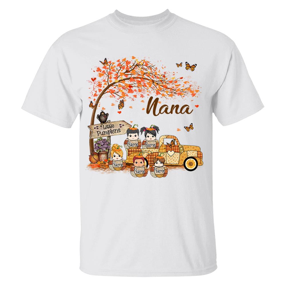 Nanas Little Pumpkins Personalized Fall Truck Shirt for Women Nanas Little Pumpkins Personalized Fall Truck Shirt for Women