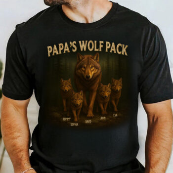Papas Wolf Pack Family Shirt Personalized Custom Name Gift Tee