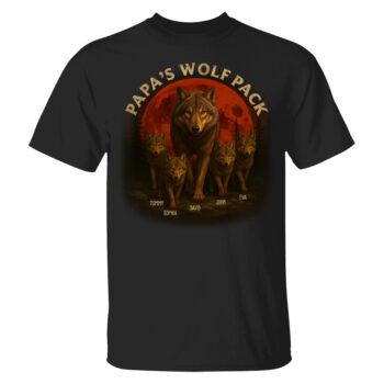 Papas Wolf Pack Family T Shirt Personalized Gift for Dad and Kids