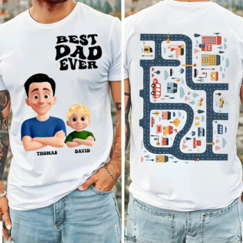 Personalized Best Dad Ever Shirt Custom Cartoon Dad and Son Tee