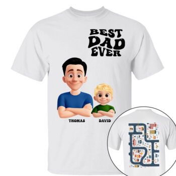 Personalized Best Dad Ever Shirt Custom Cartoon Dad and Son Tee