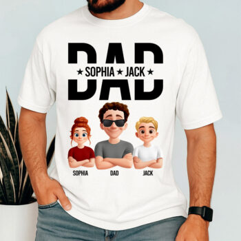 Personalized Dad T Shirt Custom Kids Names Family Cartoon Tee Gift