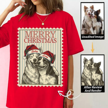 Personalized Merry Christmas Dog Lovers TShirt Custom Pet Portrait Gift