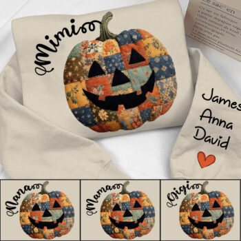 Personalized Patchwork Pumpkin Halloween Sweatshirt for Family