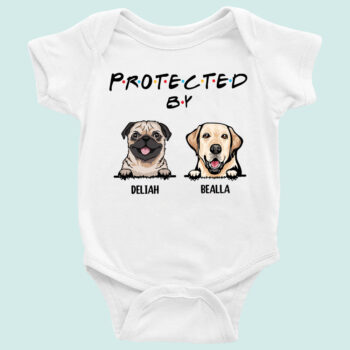 Personalized Protected By Puppies Baby Bodysuit Cute Dog Onesie