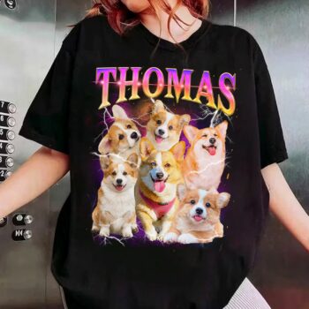 Thomas Cute Corgi Dogs Graphic Tee Shirt for Dog Lovers Adults