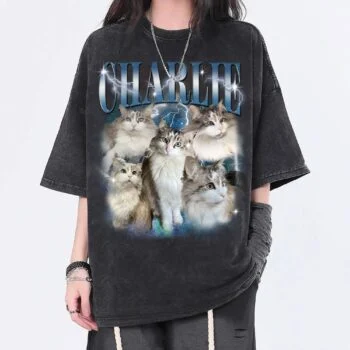 Vintage Cat Graphic Tee Lightning Print Oversized Casual Shirt