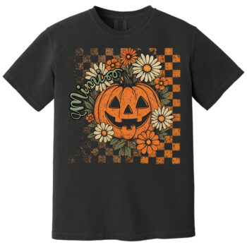 Vintage Halloween Pumpkin Floral Checkered Pattern T Shirt for Women
