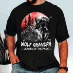 Wolf Grandpa Leader of the Pack Personalized Family Wolves Shirt