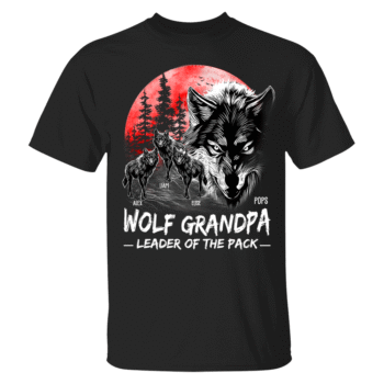 Wolf Grandpa Leader of the Pack Personalized Family Wolves Shirt
