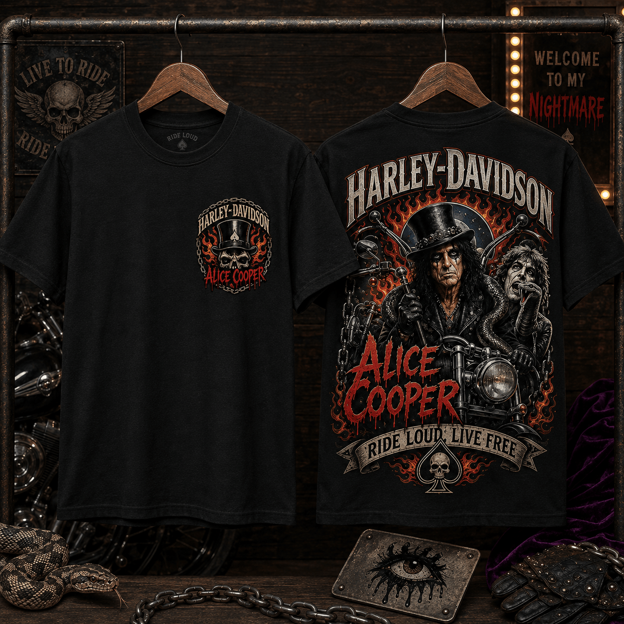Harley-Davidson x Alice Cooper – Welcome to the Nightmare Ride Biker 3D Shirt NTH1