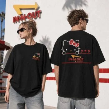 Hello Kitty X In-N-Out Burger California Vibes 3D Shirt For Men Women Cute Fast Food Graphic Tee NNK
