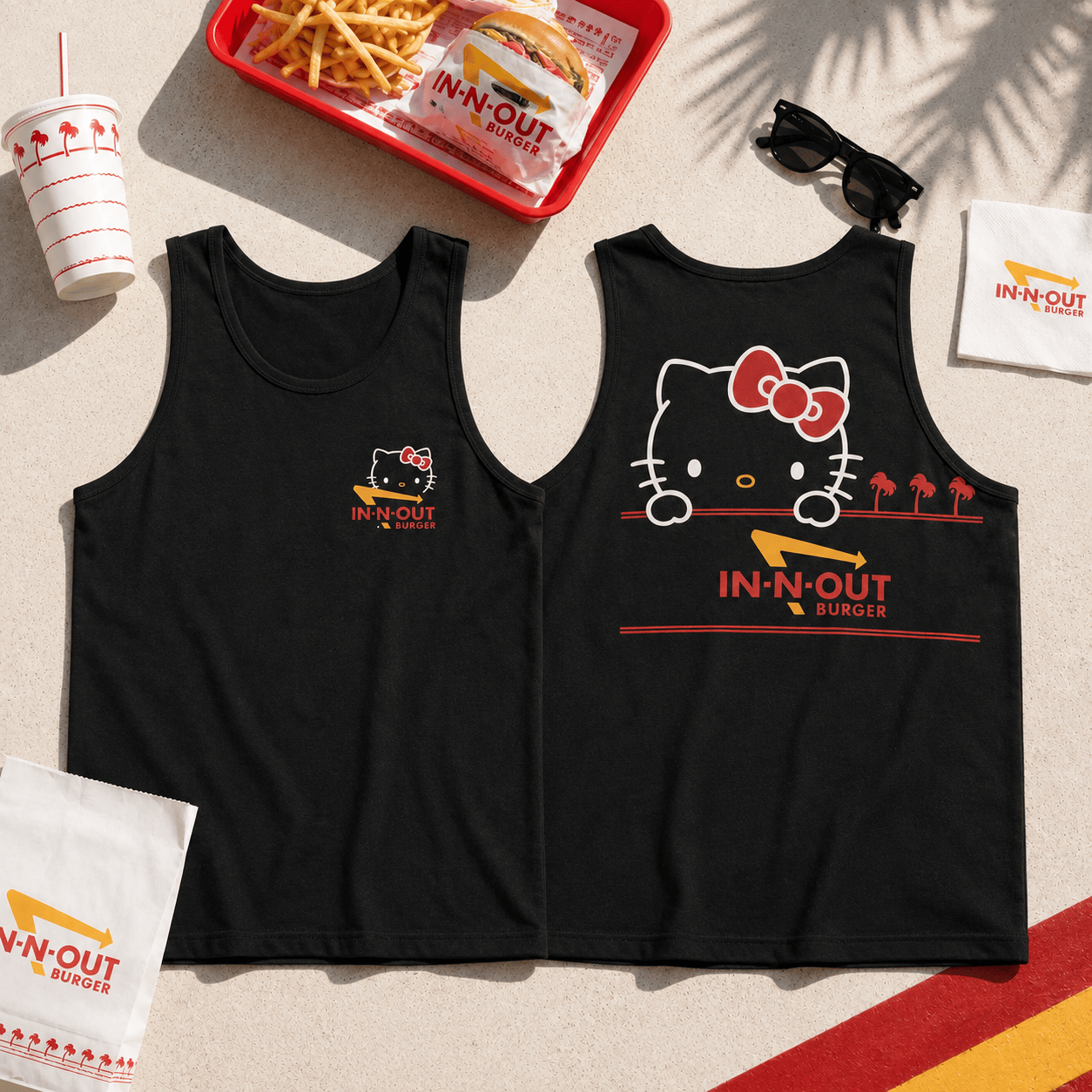1787816822687 3.png Hello Kitty X In-N-Out Burger California Vibes 3D Shirt For Men Women Cute Fast Food Graphic Tee NNK