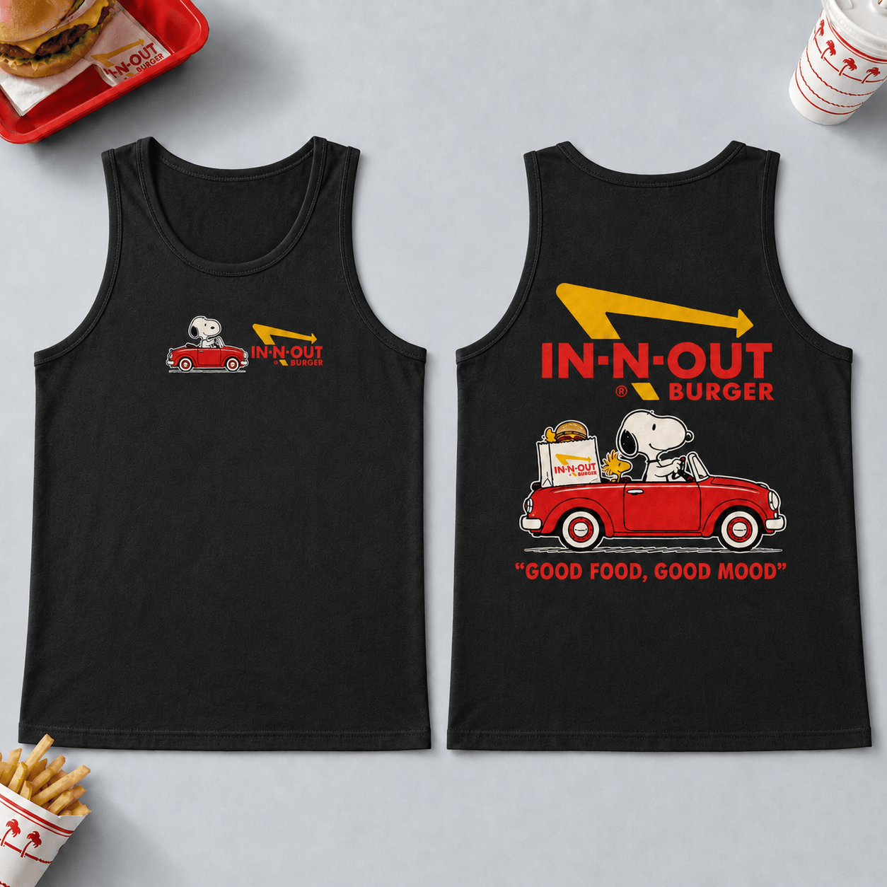1787844932880 2.png Snoopy X In-N-Out Burger Good Food Good Mood 3D Shirt for Fast Food Lovers NNK