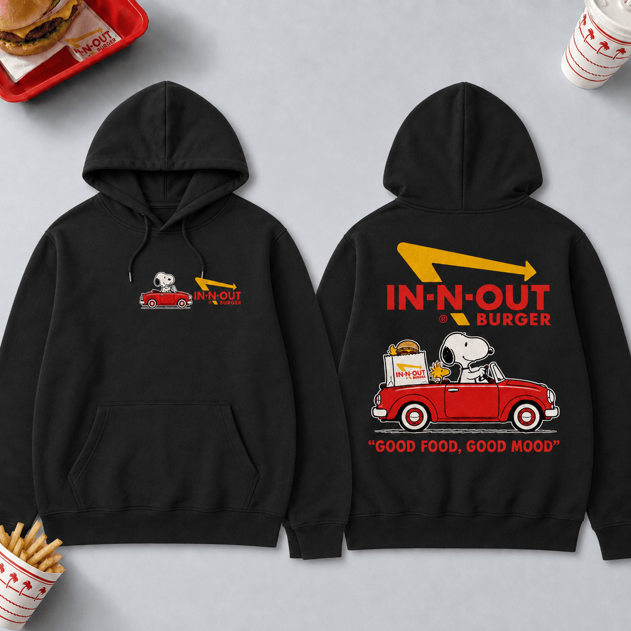 1787844938863 1.png Snoopy X In-N-Out Burger Good Food Good Mood 3D Shirt for Fast Food Lovers NNK