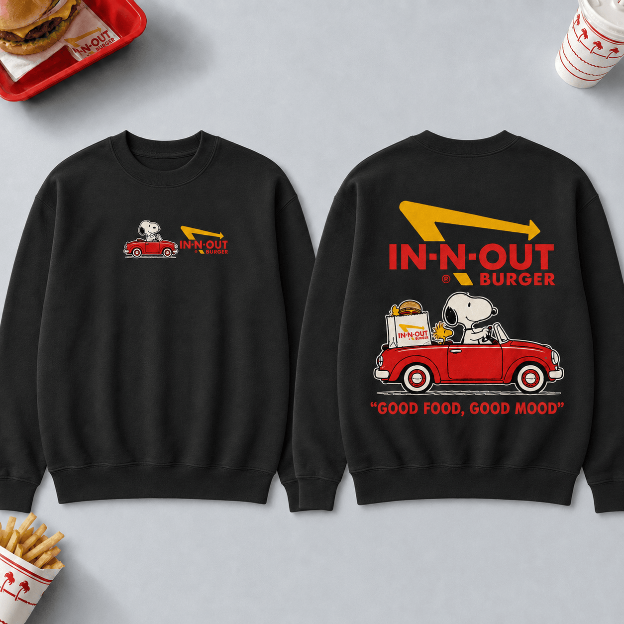 1787844938885 1.png Snoopy X In-N-Out Burger Good Food Good Mood 3D Shirt for Fast Food Lovers NNK