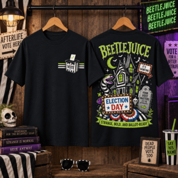 Striped Ghost House Halloween Graphic T-Shirt for Spooky Season Fans NTH1