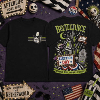 Striped Ghost House Halloween Graphic T-Shirt for Spooky Season Fans NTH1