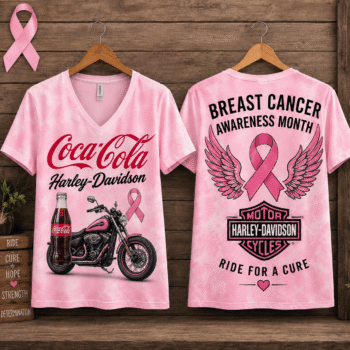 Classic Soda Bottle Pink Ribbon Motorcycle Breast Cancer Awareness V-Neck NTH1