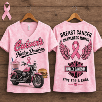 Butter Burger Shake Pink Ribbon Motorcycle Breast Cancer Awareness V-Neck NTH1
