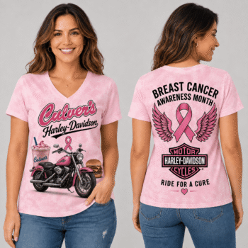 Butter Burger Shake Pink Ribbon Motorcycle Breast Cancer Awareness V-Neck NTH1