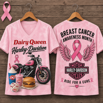Ice Cream Burger Pink Ribbon Motorcycle Breast Cancer Awareness V-Neck NTH1