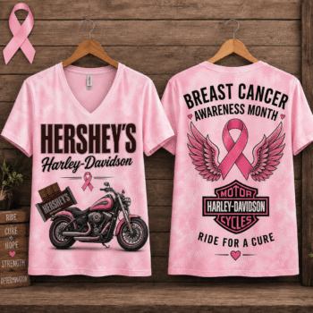 Chocolate Bar Pink Ribbon Motorcycle Breast Cancer Awareness V-Neck NTH1