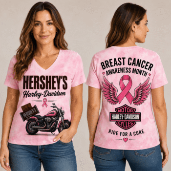 Chocolate Bar Pink Ribbon Motorcycle Breast Cancer Awareness V-Neck NTH1