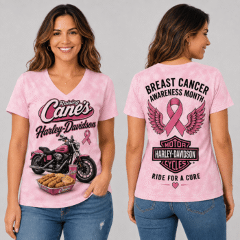 Chicken Fingers Pink Ribbon Motorcycle Breast Cancer Awareness V-Neck NTH1