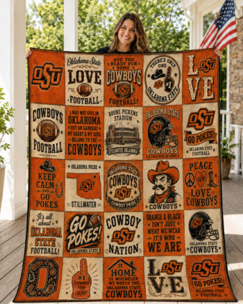 Oklahoma State Cowboys Football Patchwork Quilt Blanket – OSU Fan Gift, Go Pokes Orange & Black Home Decor
