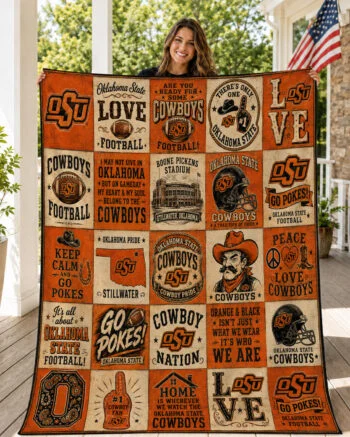 Oklahoma State Cowboys Football Patchwork Quilt Blanket – OSU Fan Gift, Go Pokes Orange & Black Home Decor