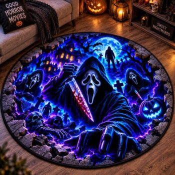 Halloween Ghost Face Neon Custom Floor Mat