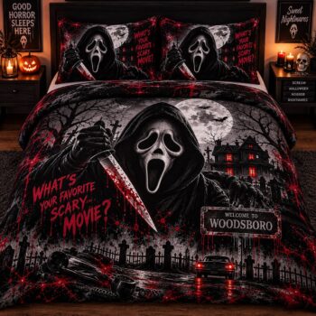 Halloween Ghost Face 4-Piece Bedding Set – Soft Brushed Fabric Bedding Set