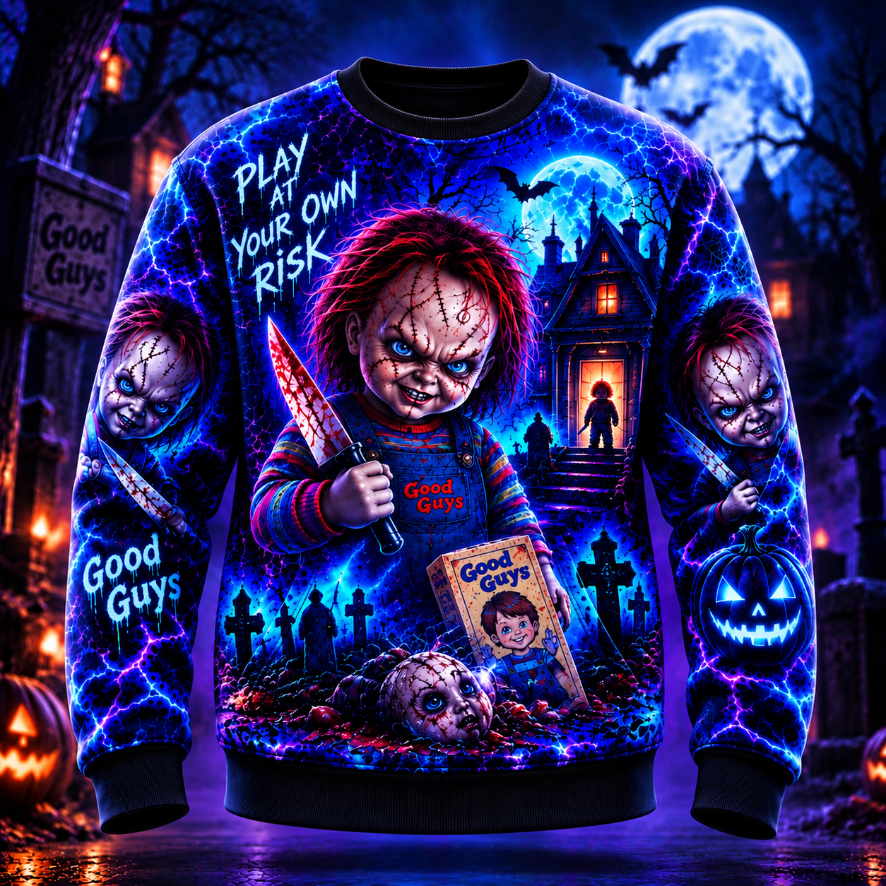 1 d006ef9f 64d1 465b 92ab de707a479b30.png Halloween Neon Chucky AOP T-Shirt Sweatshirt Hoodie