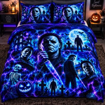 Halloween Michael Myers Neon 4-Piece Bedding Set – Soft Brushed Fabric Bedding Set