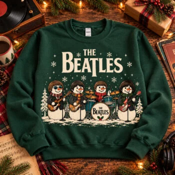 The Beatles Snowman Christmas Sweatshirt, Retro Rock Band Ugly Holiday Sweater