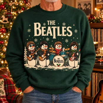 The Beatles Snowman Christmas Sweatshirt, Retro Rock Band Ugly Holiday Sweater